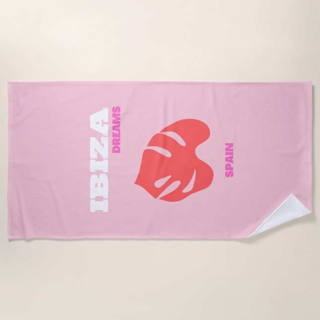 Serviette De Plage Ibiza, Espagne, Preppy, Salle Preppy, Rose (Devant)