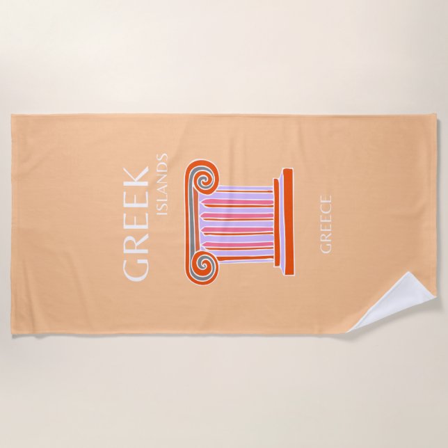 Serviette De Plage Îles grecques, Grèce, Art Voyage, Orange (Devant)