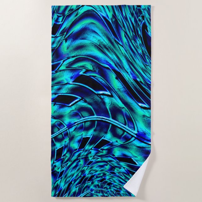 Serviette De Plage illusion métallique et tordue, image bleue à verte (Devant)