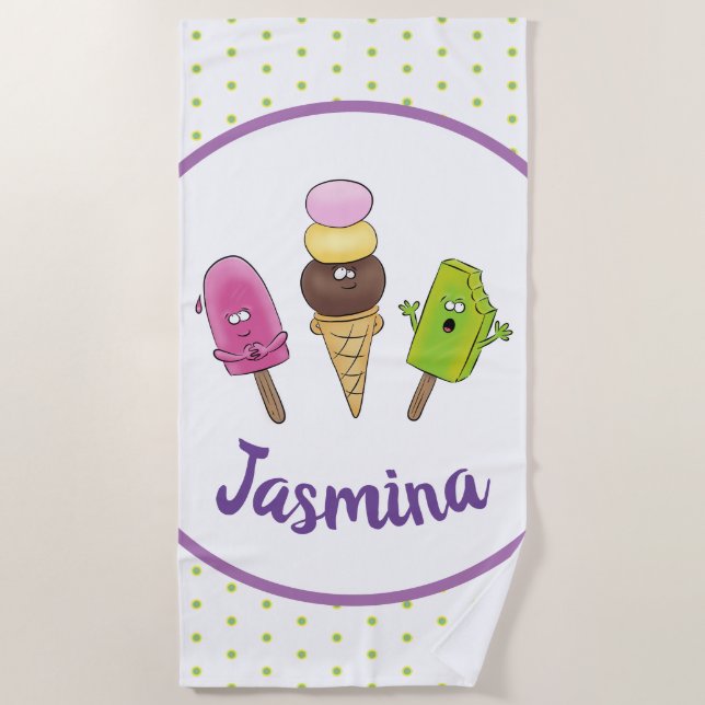 Serviette De Plage Illustration amusante de popsicles et de glaces (Devant)