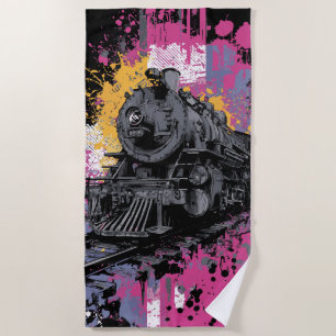 Serviette De Plage Illustration d'art pop graffiti de train à vapeur 