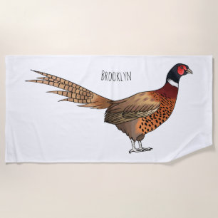 Serviette De Plage Illustration de dessin animé d'oiseau faisan à col