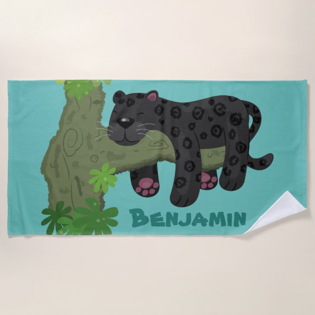 Serviette De Plage Illustration de la mignonne panthère noire jaguar (Devant)