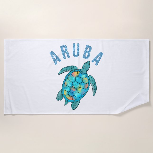 Serviette De Plage Illustration de la tortue de mer d'Aruba Beach (Devant)