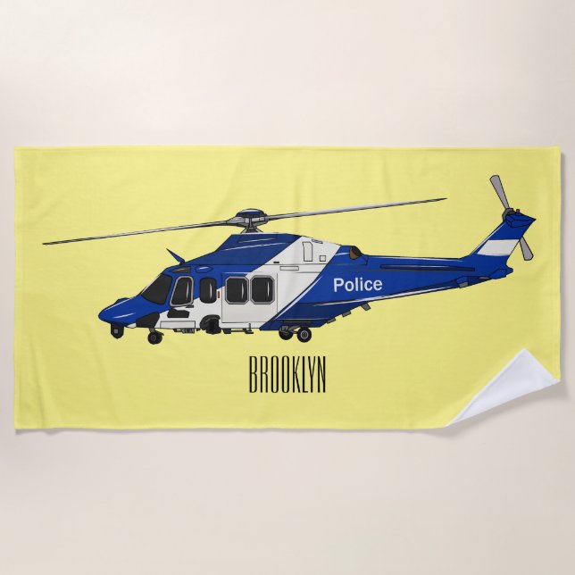 Serviette De Plage Illustration de l'hélicoptère de police (Devant)