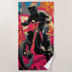 Serviette De Plage Illustration de motard en motocross dans un style