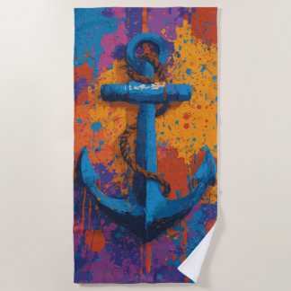Serviette De Plage Illustration de street art graffiti d'ancre bleue
