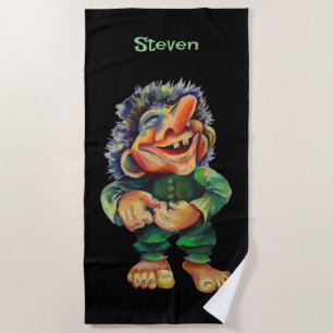 Serviette De Plage Illustration de troll drôle scandinave aquarelle