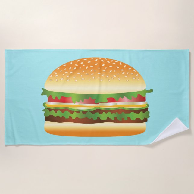 Serviette De Plage Illustration De Yummy Hamburger Sur Blue (Devant)
