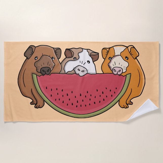 Serviette De Plage Illustration des Cochons de Guinée et de la pastèq (Devant)