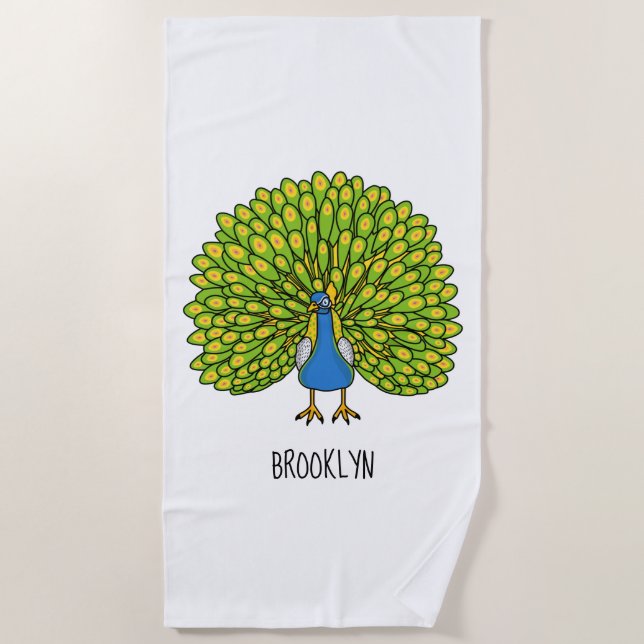 Serviette De Plage Illustration d'oiseau de paon brillant (Devant)