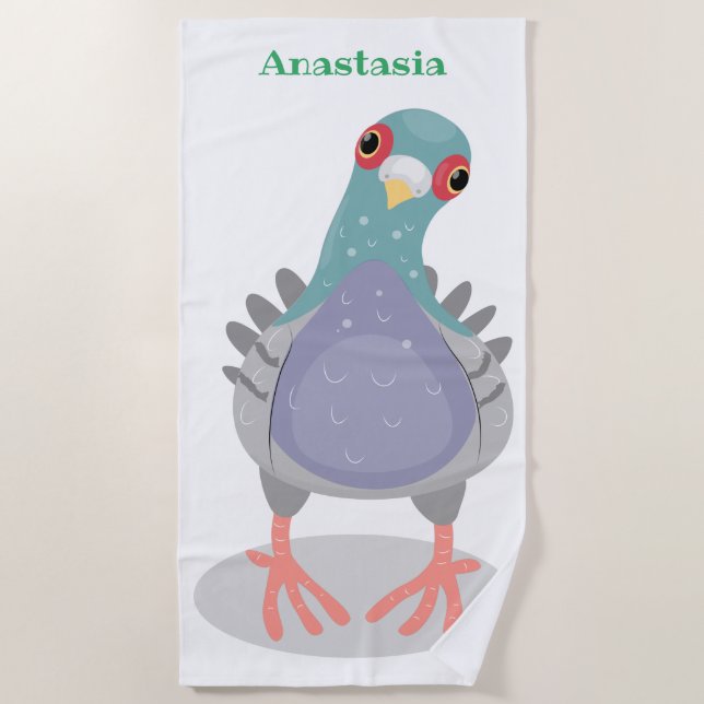 Serviette De Plage Illustration drôle de pigeon curieux (Devant)