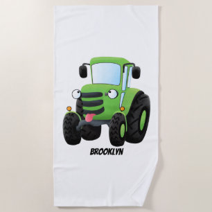 Serviette De Plage Illustration du joli joyeux tracteur agricole vert