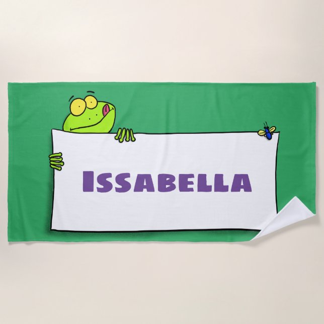 Serviette De Plage Illustration du panneau de grenouille verte mignon (Devant)