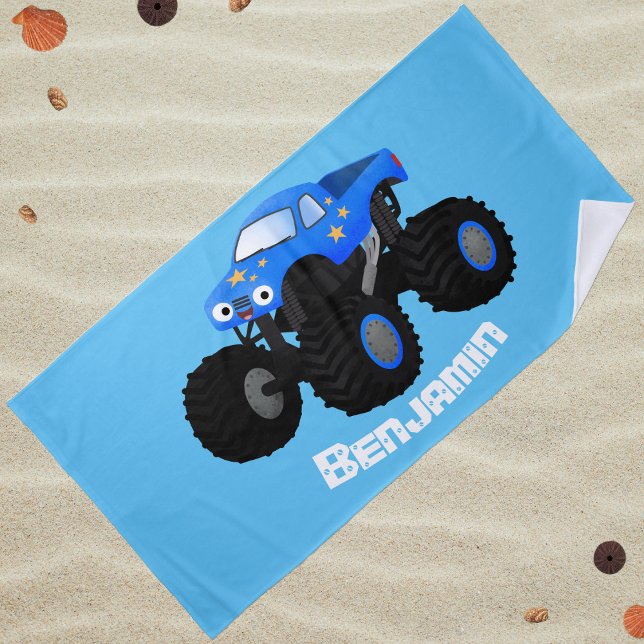 Serviette De Plage Illustration d'un camion monstre bleu mou (A cute blue monster truck for beach or pool.)