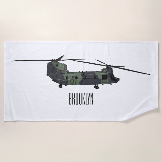 Serviette De Plage Illustration d'un hélicoptère de l'armée de Chinoo (Devant)