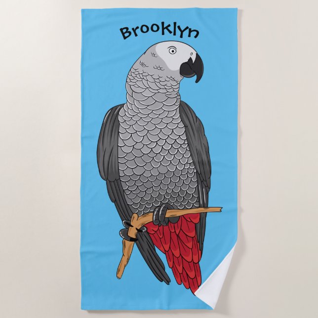 Serviette De Plage Illustration d'un perroquet gris en Afrique (Devant)