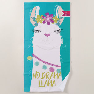 Serviette De Plage Illustration No Drama Llama avec Monogramme
