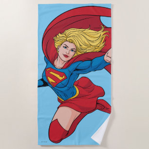 Serviette De Plage Illustration Supergirl volant vers le haut