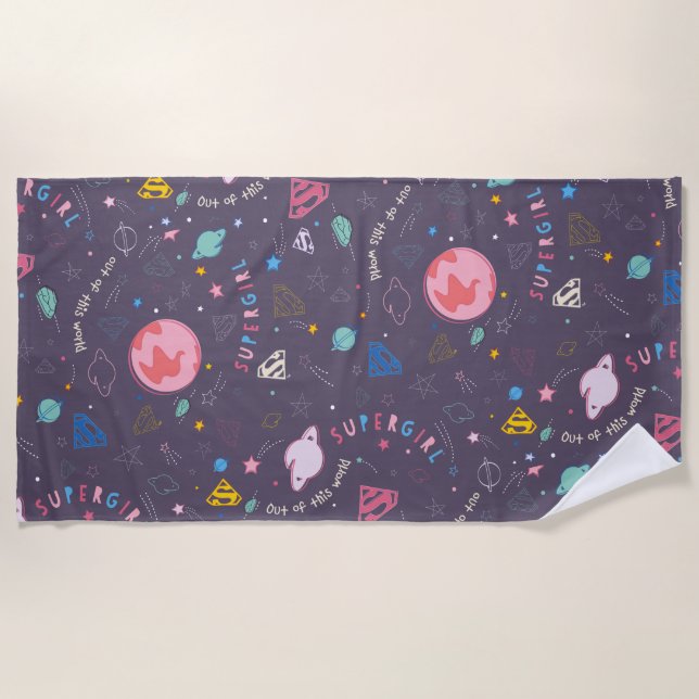 Serviette De Plage Illustration Supergirl volant vers le haut (Devant)