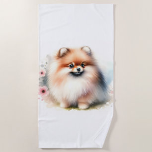 Serviette De Plage Image d'aquarelle mignonne Pomeranian