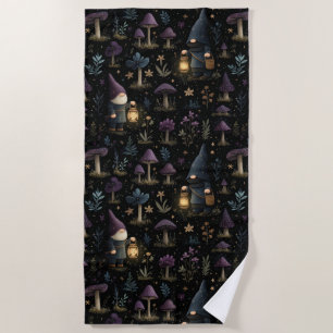 Serviette De Plage Imaginaire foncé Gnome et Motif de champignons