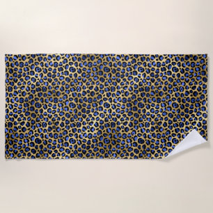Serviette De Plage Impression de taches de léopard glamour or et bleu