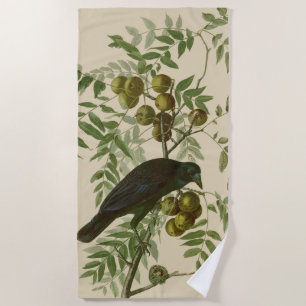 Serviette De Plage Impression d'oiseau Grackle violet d'Audubon Botan