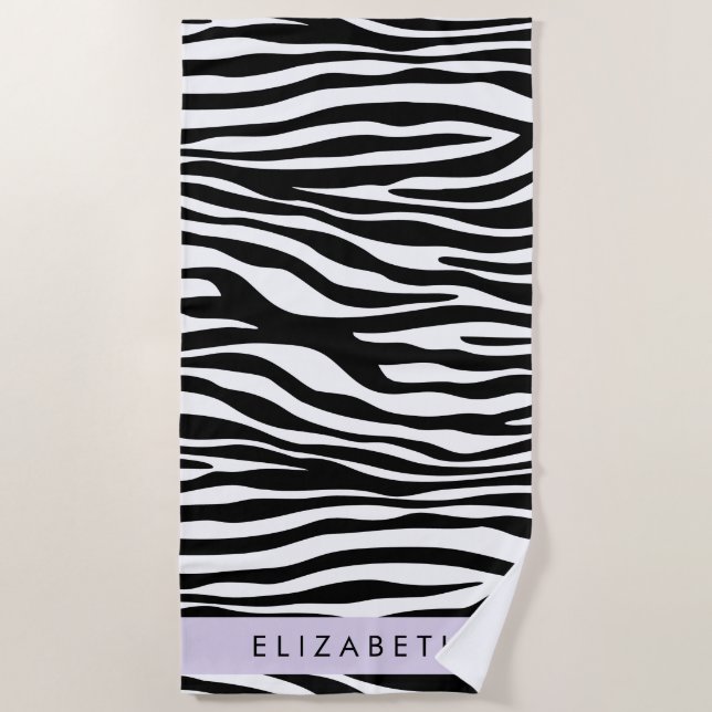 Serviette De Plage Impression Zèbre, Grilles, Noir Et Blanc, Votre No (Devant)