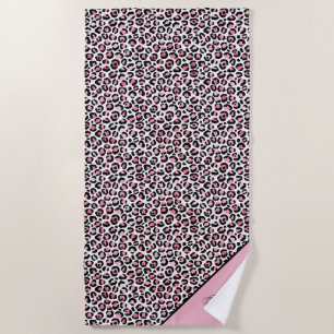 Serviette De Plage Imprimé léopard en rose blanc et noir avec monogra