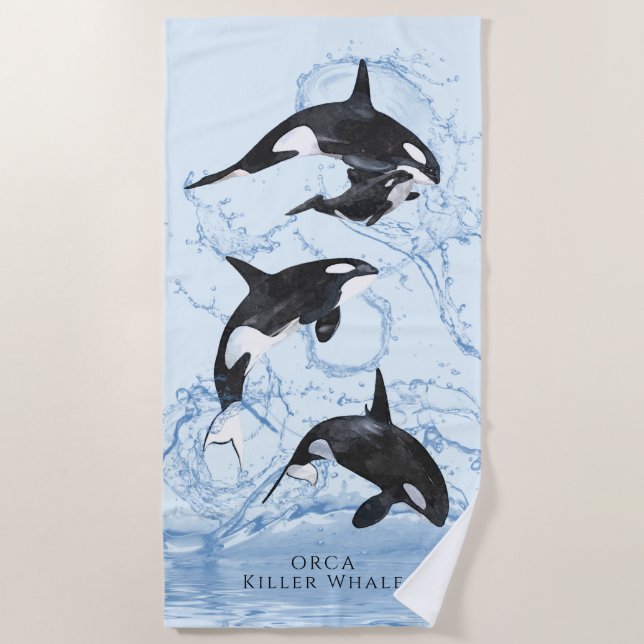 Serviette De Plage Incroyable Orques d'aquarelle noire et blanche (Devant)