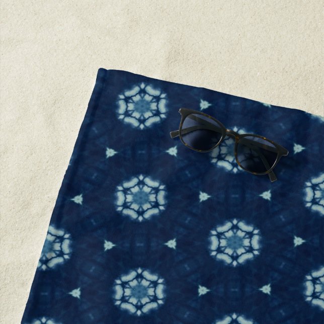 Serviette De Plage Indigo Spirit : Boho Géométrie africaine (En situation)