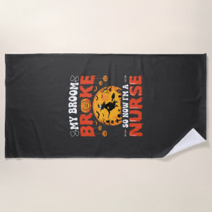 Serviette De Plage Infirmière Halloween Balai Cassé Sorcière Graphiqu