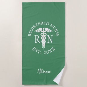 Serviette De Plage Infirmière personnalisée RN Diplômé vert Médicale