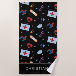 Serviette De Plage Infirmière RN personnalisée Docteur Motif Médica