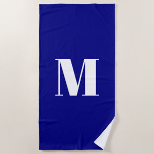 Serviette De Plage Initiale minimaliste du monogramme blanc bleu coba