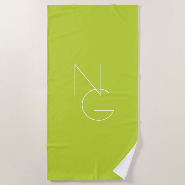 Serviette De Plage Initiales de chevauchement modernes 2 | Lime vert (Devant)
