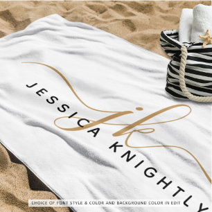 Serviette De Plage Initiales Monogrammes Élégants De Script Modernes