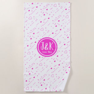 Serviette De Plage Initiales Personnalisées J & K Motif d'Amour Rose