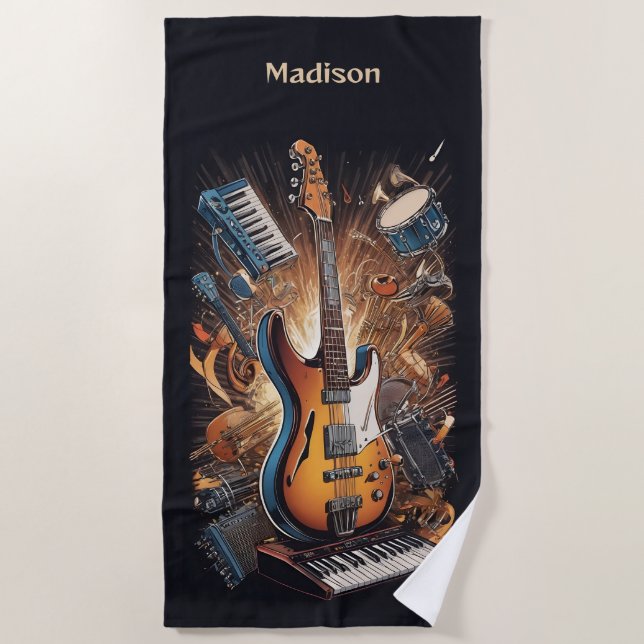 Serviette De Plage Instruments de musique de nom personnalisé (Devant)