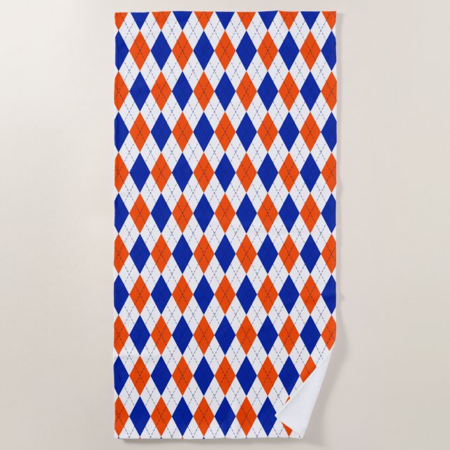 Serviette De Plage Jacquard orange et bleu diamant (Devant)
