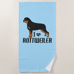 Serviette De Plage J'adore mon chien Rottweiler Rottie
