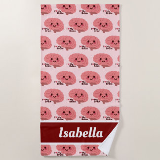 Serviette De Plage J'aime mon cerveau - mignon cerveau souriant