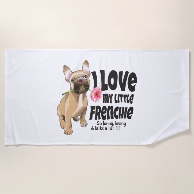 Serviette De Plage J'aime mon petit Français - French bulldog (Devant)