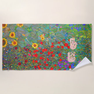 Serviette De Plage Jardin agricole de Gustav Klimt avec tournesols