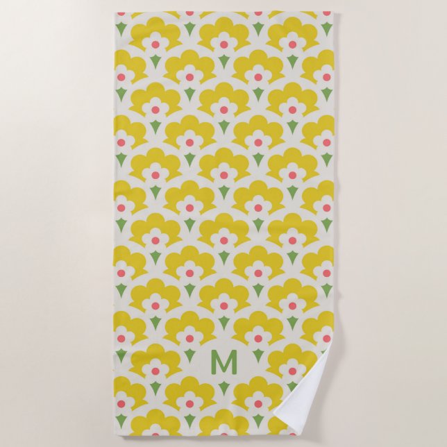 Serviette De Plage Jardin Fleur Jaune Retro Motif (Devant)