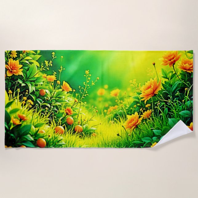 Serviette De Plage Jardin verdoyant Soleil Scène (Devant)