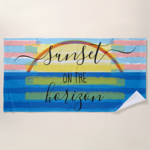 Serviette De Plage Jaune coucher de soleil Rose Bleu Rayures Aquarell