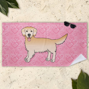 Serviette De Plage Jaune Golden Retriever Dessin Chien Sur Coeur Rose