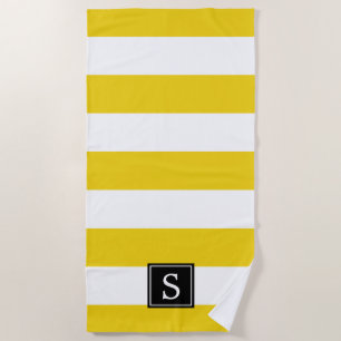 Serviette De Plage Jaune, Motif rayé, Lignes, Monogramme